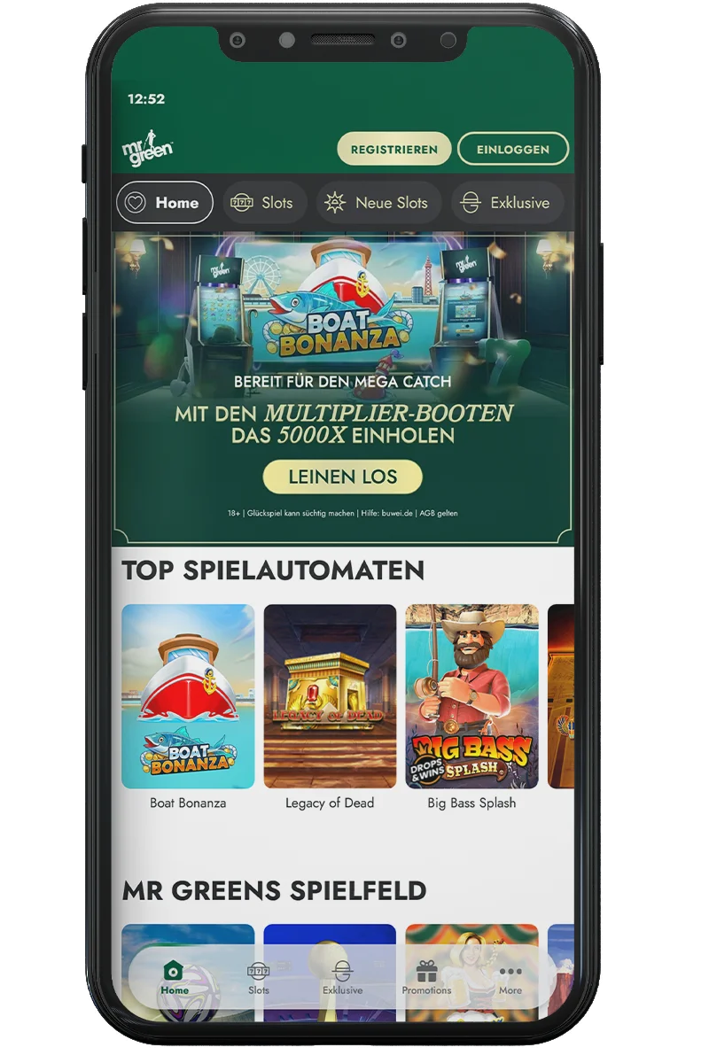 Screenshot eines Online-Casinos auf einem Mobiltelefon