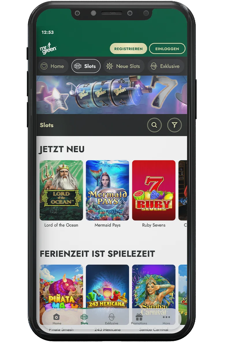 Screenshot eines Online-Casinos auf einem Mobiltelefon