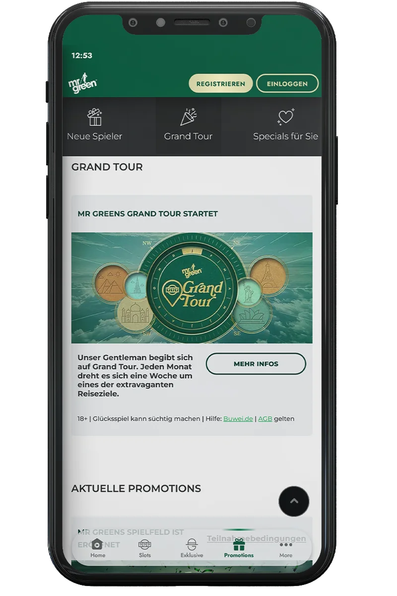 Screenshot eines Online-Casinos auf einem Mobiltelefon