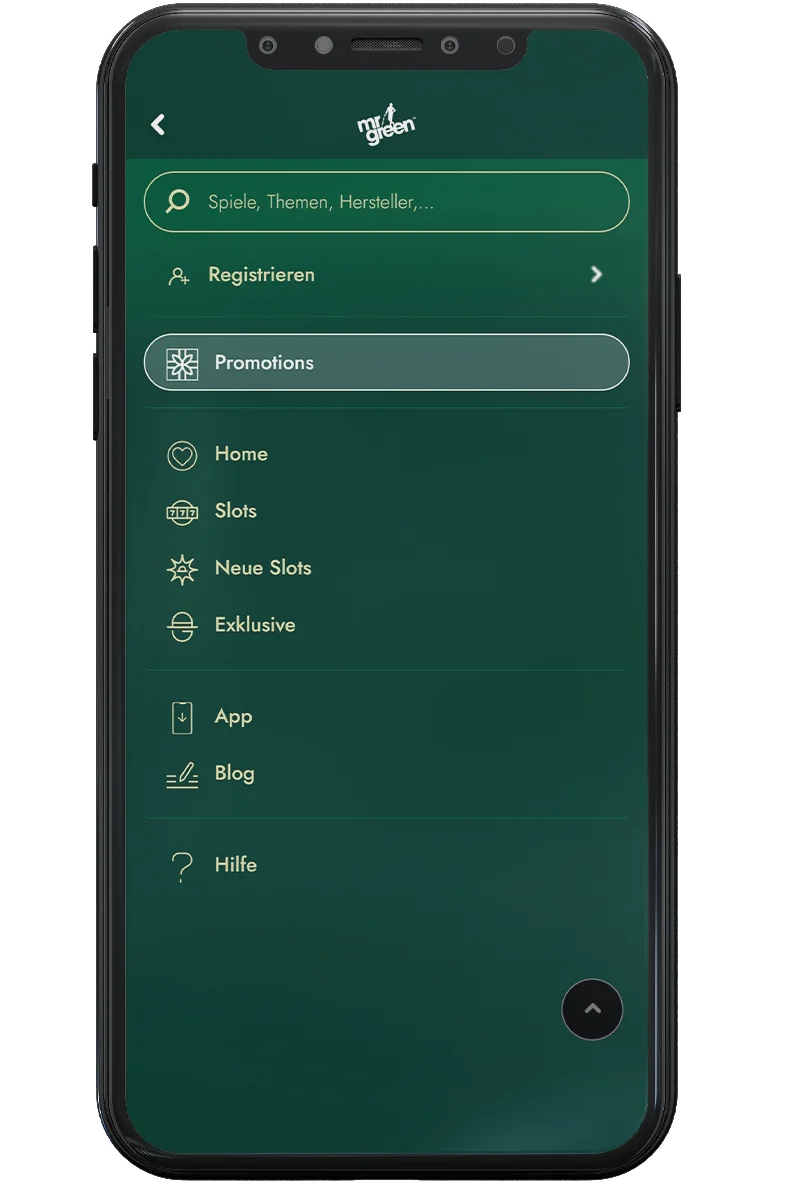 Screenshot eines Online-Casinos auf einem Mobiltelefon